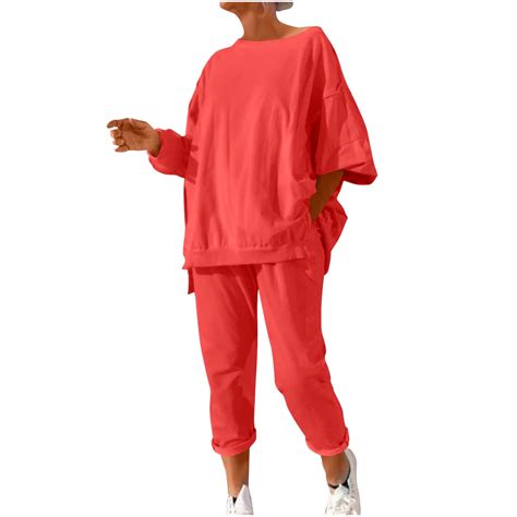 Bosfbaoi Women's Relaxed Fit Outfits Set - 3/4 Sleeve Oversized Top and ...
