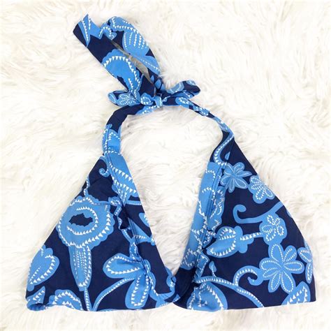 Echo Blue Floral Bikini Top Ties Around Neck And Depop