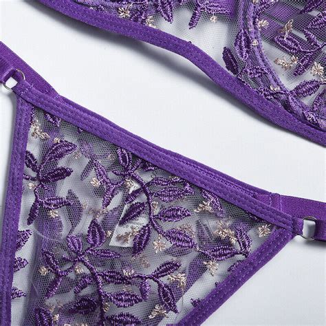 Sexy Floral Embroidery Lingerie Set Bra Thongs Mesh Lace Nightwear Sleepwear Ebay
