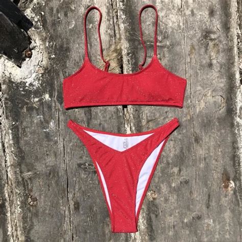 Maillot de Bain femme Mode Chic Bohème Style bikini Glamour Elegant sexy Y46 Rouge