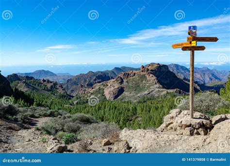 Hiking Trails with Signpost, Walking Routes in Mountains on Gran ...