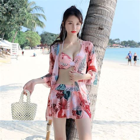 Swimsuit Female Conservative Student Ins Style Bikini Slimmer Look Cover Belly Three Piece Set