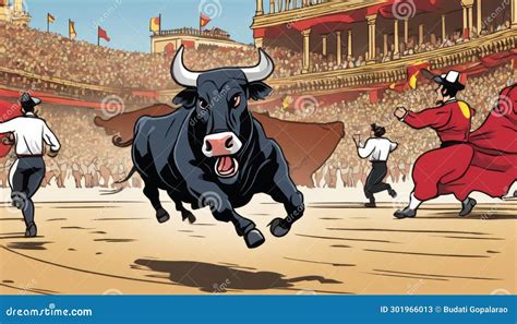 A Bull is Running in a Stadium with People Chasing it Stock ...