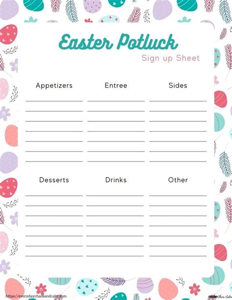 7 Free Easter Potluck Sign Up Sheets Pdf Printable