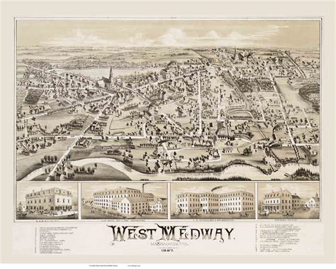 West Medway Massachusetts Bird S Eye View Old Map Reprint Bpl