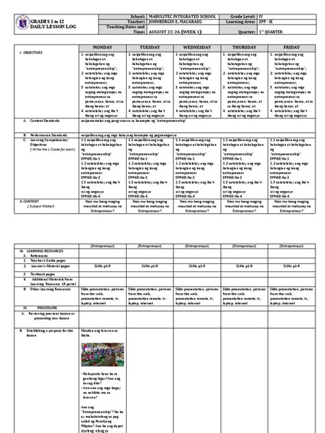 Dll Epp 4 Q1 W1 Pdf