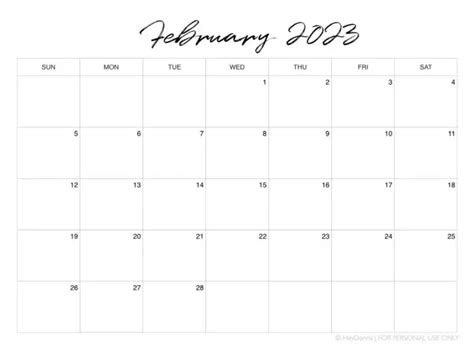 Printable february monthly calendar
