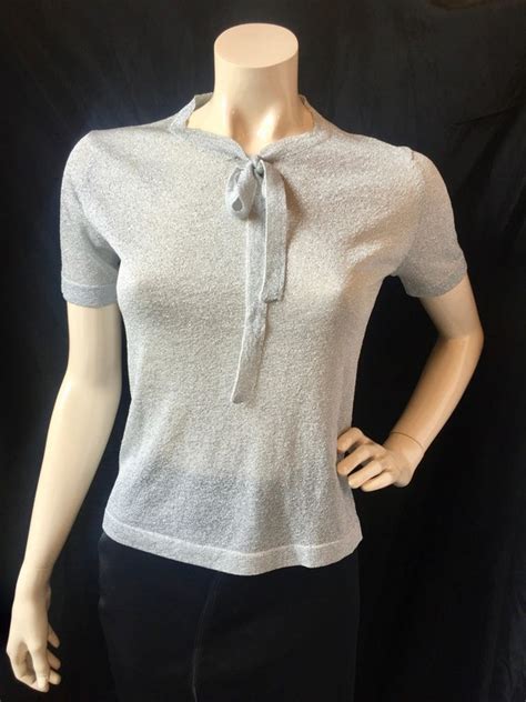 Vintage S French Pussy Bow Sheer Blouse Size Smal Gem
