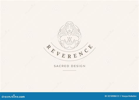Esoteric Woman Long Blonde Hair And Naked Breast Body Posing At Golden Circle Frame Logo Vector