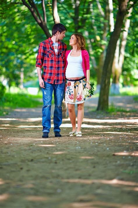 Happy Couple In Love In Spring Park Stock Image Image Of Garden