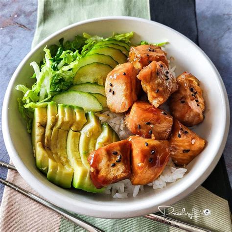 Teriyaki Salmon Bowl Recipe Drizzling Flavor