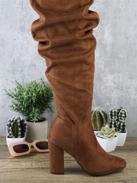 Faux Suede Slouchy Thigh High Boots SHEIN USA