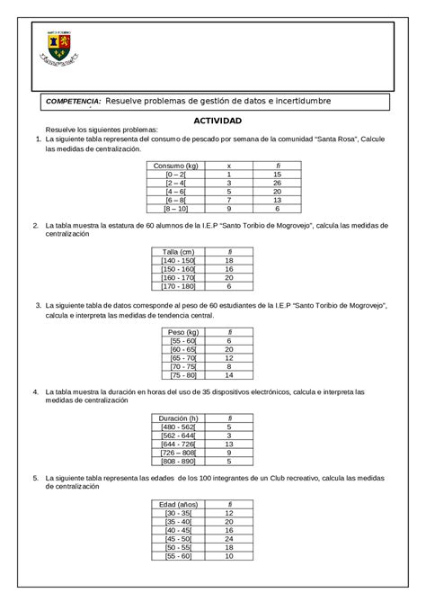 Medidas De Tendencia Central Exercicios