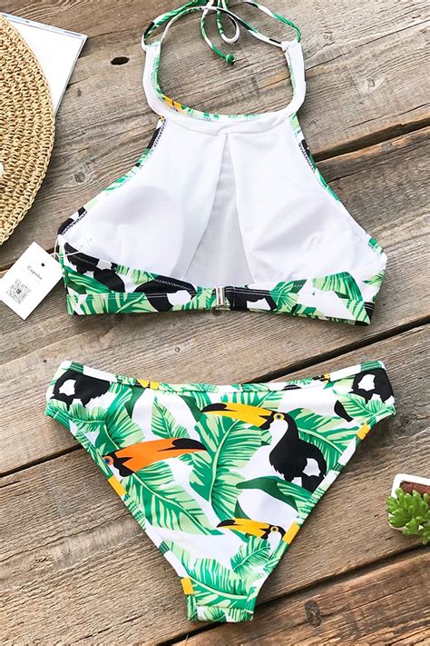 Leaves And Parrots Halter Bikini Cupshe Au