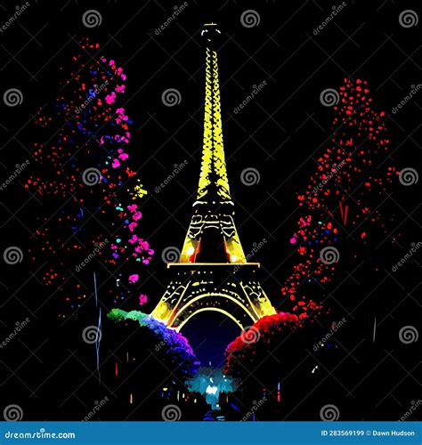 Paris Illuminated Eiffel Tower Scene At Night Stock Vector