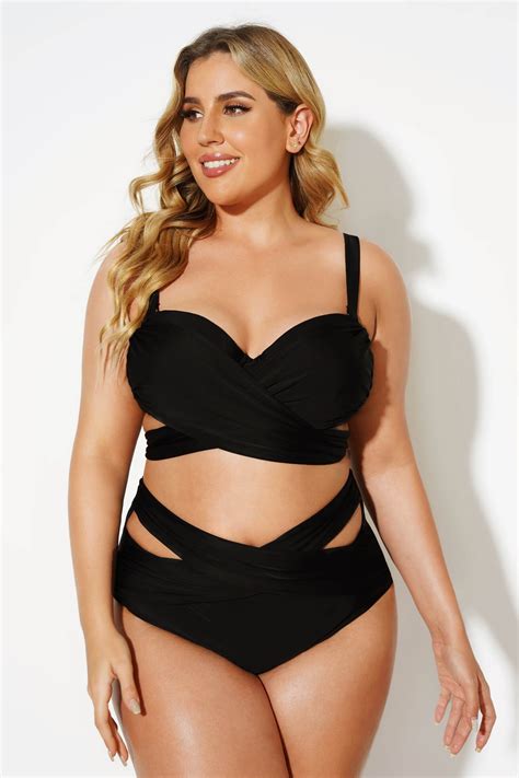 Black Wrap Adjustable Straps Underwire Bikini Set Meet Curve Meet Curve