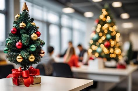 Premium AI Image | Office Holiday Spirit Desk Christmas Tree amp Busy ...