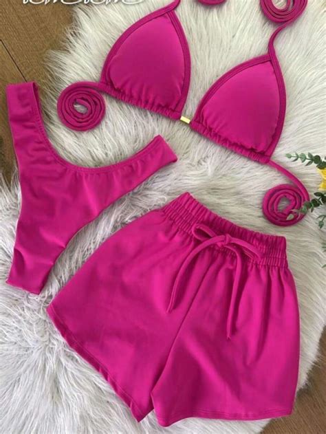 Women S Piece Bikini Plain Multi Purpose Bikini Trio Bikini Set Kit Summer Beach Pool