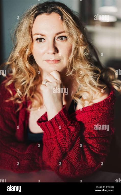close  portrait    year  woman  blond hair stock photo