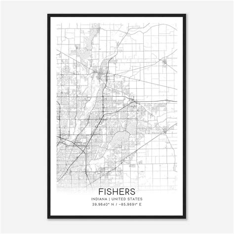 Fishers Indiana Map Poster, Modern Home Decor Wall Art Print - Custom