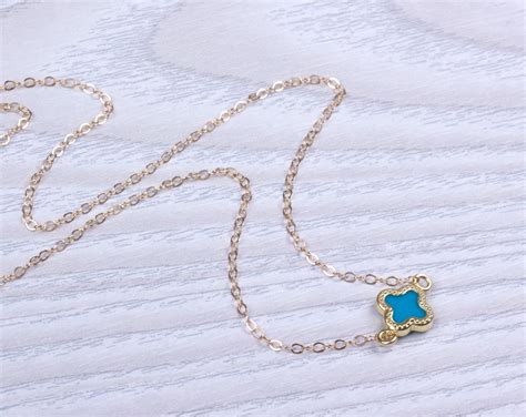 Lucky Ankle Bracelet Gold Filled Anklet Turquoise Clover