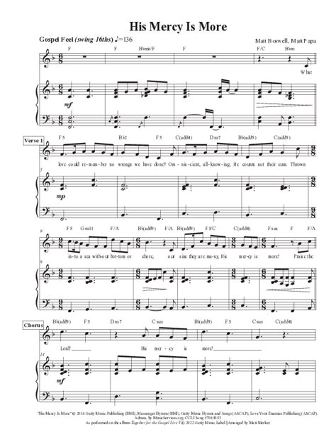 His Mercy Is More (Live) Melody Sheet Music PDF (Matt Merker ...