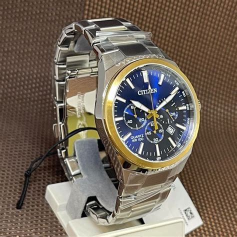 Citizen Watch For Men Quartz Chronograph Blue Analog Gold Tone An8176 52l