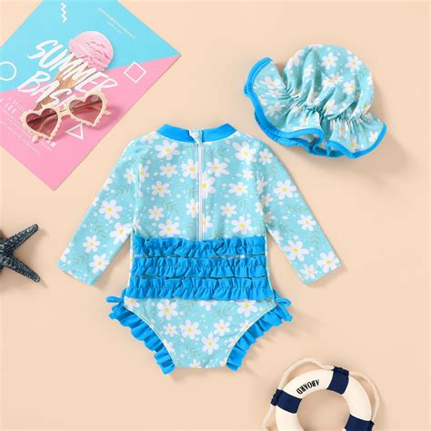 Snapklik.com : Infant Baby Swimsuit Girl Long Sleeve UPF 50+ Sun