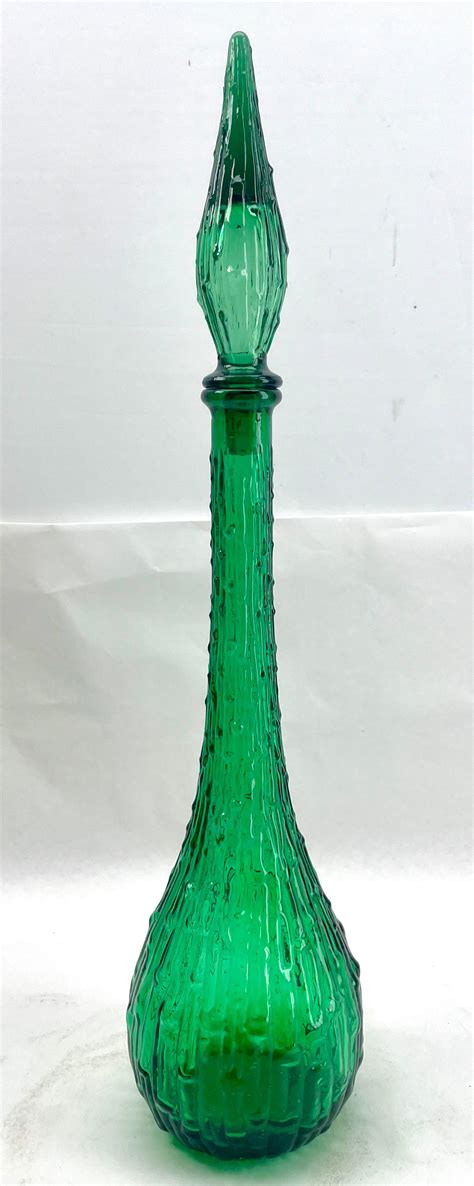 Italian Empoli Geniebottle Green Art Glass From The Mid 20th Century