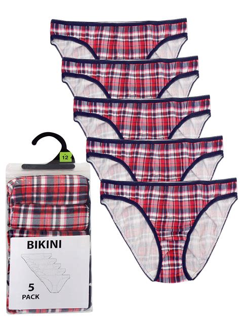 George G3ORGE RED 5 Pack Cotton Rich Tartan Bikini Knickers Size 8 To 16