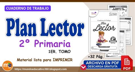 Cuaderno de Trabajo PLAN LECTOR para 2º Primaria I TOMO