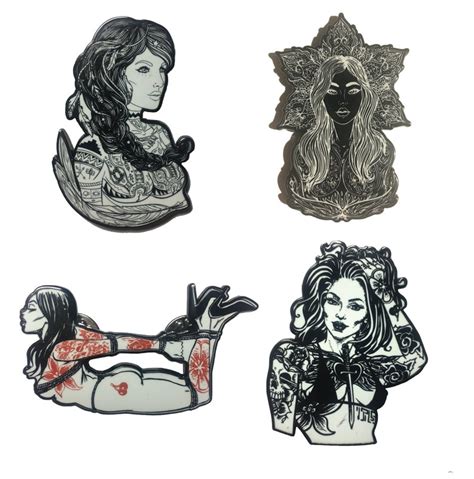 Sexy Girl Semi Nude Sexy Enamel Pin Flower Tattoo Art Line Etsy