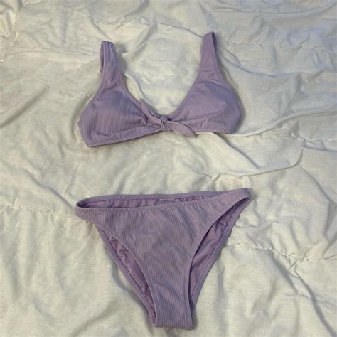 Purple Bikini Set Ribbed Fabric And Adjustable Depop