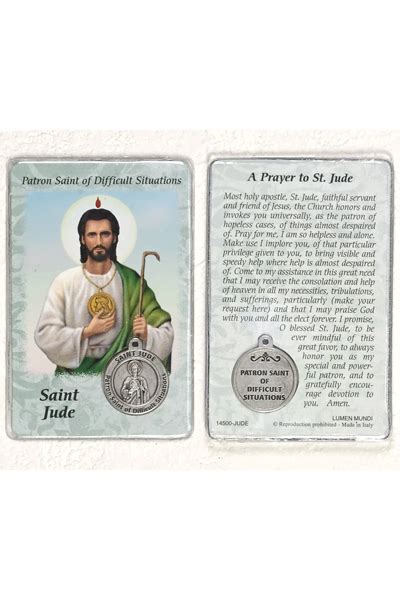 St Jude Prayer Card With Medal Healing Saint For Difficult