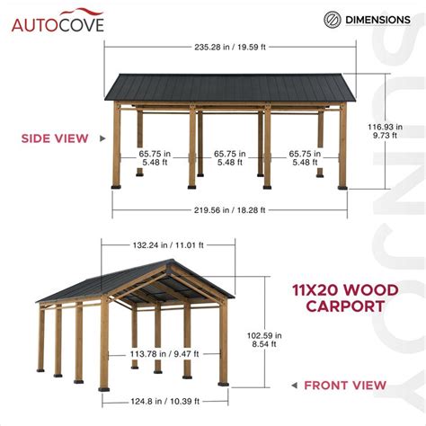 Autocove 11x20 Black Gable Roof Wood Carport Gazebo With 2 Ceiling Gazebo Carport Steel