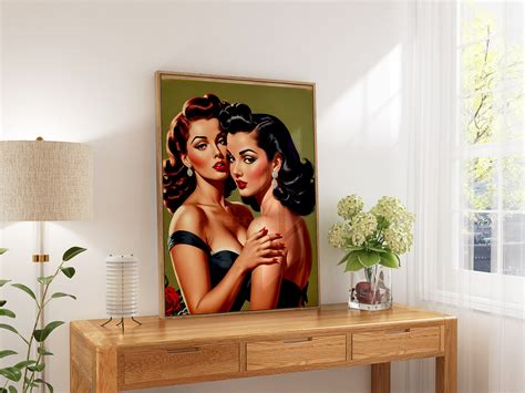 Vintage Glamour Lesbian Art Print Stunning Latinas In 1950 S Pin Up Style For Sapphic Decor And