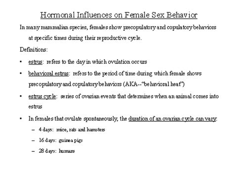 Hormonal Influences On Female Sex Behavior