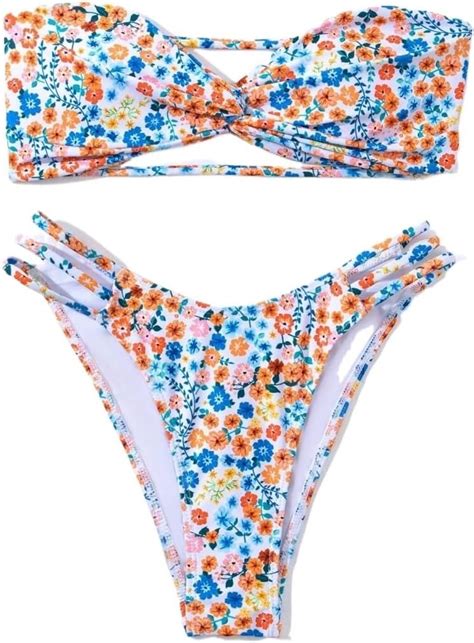 Amazon Eseico Bikini Sets Swimsuts For Women Womens Swim Floral Print Bandeau Bikini