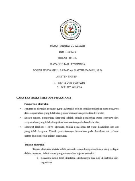Fraksinasi Atau Ekstraksi Cair Cair Pdf