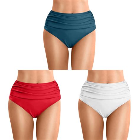 3 Packs Womens High Waisted Bikini Bottoms Tummy Control Ruched