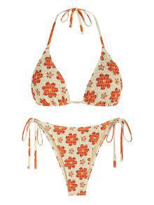 ZAFUL Ditsy Print Smocked String Bikini Swimwear In BLUE ZAFUL 2024