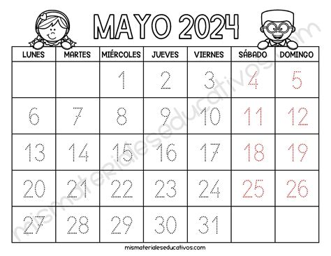 Mis Materiales Educativos: Calendario para repasar y colorear 2024 ...