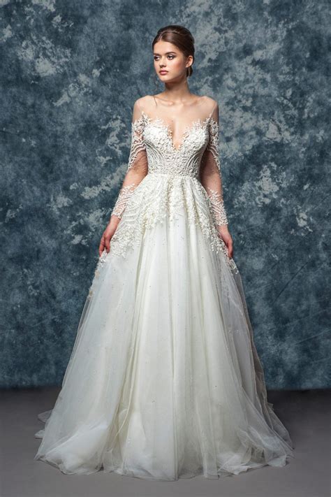 Illusion Sweetheart Neckline Long Sleeve A Line Wedding Dress By Enaura