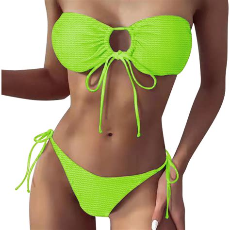 IDALL Bikini Sets Bathing Suit High Cut Bandeau Bikini Sets For Swimsuits Swim Suits For Women