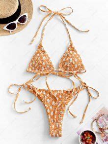 ZAFUL Ditsy Print Smocked String Bikini Swimwear In ORANGE ZAFUL 2025