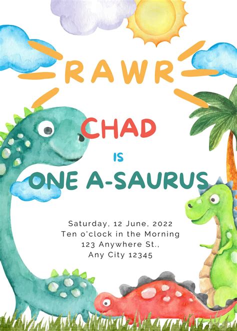 Editable One A Saurus Birthday Invitation Dinosaur Birthday Etsy