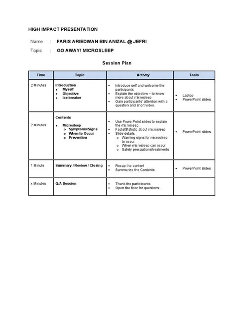 Session Plan Template And Sample Pdf