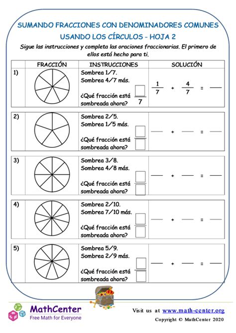 Tercer Grado Hojas De Trabajo Sumar Fracciones Math Center
