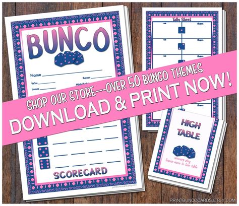 Printable Blue And Pink Diamond Bunco Cards Bunko Scorecards Score Sheets Instant Download Etsy