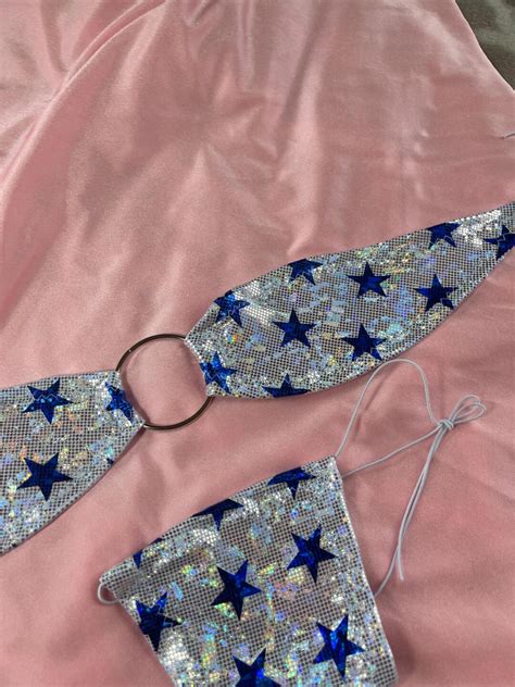 Holographic Star Micro Bandeau Bikini Exotic Dancewear Stripper Outfits Patriotic Festival